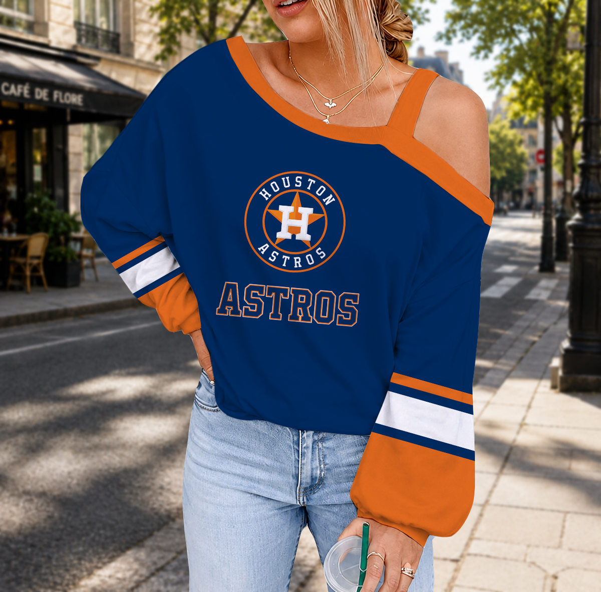FINAL SALE - NEW CUSTOMIZED MLB10 HAS HOUSTON ASTROS DROP SHOULDER SWEATSHIRT