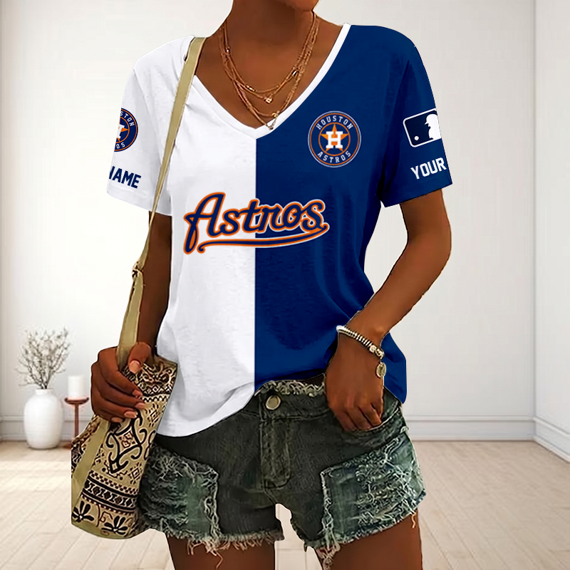 VIRAL EDITION - NEW CUSTOMIZED MLB10 HAS HOUSTON ASTROS V-NECK FEMALE SHIRT