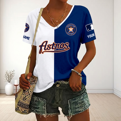 VIRAL EDITION - NEW CUSTOMIZED MLB10 HAS HOUSTON ASTROS V-NECK FEMALE SHIRT