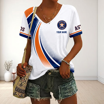 LIMITED EDITION - NEW CUSTOMIZED MLB10 HAS HOUSTON ASTROS V-NECK FEMALE SHIRT