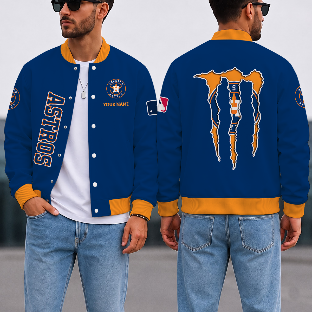 LIMITED EDITION - NEW CUSTOMIZED MLB10 HAS HOUSTON ASTROS SATIN VARSITY & BASEBALL JACKET