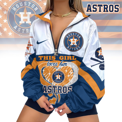 LIMITED EDITION - NEW CUSTOMIZED MLB10 HAS HOUSTON ASTROS V-NECK ZIPPER JACKET