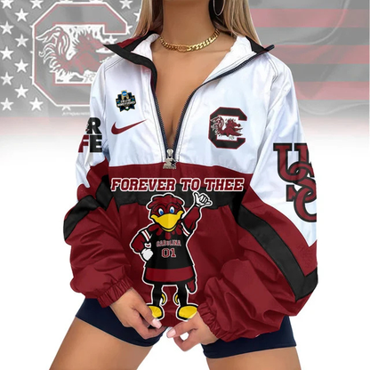 LIMITED EDITION - NEW CUSTOMIZED NCAA COLLEGE WORLD SERIES 10 SOUTH CAROLINA GAMECOCKS V-NECK ZIPPER SWEATSHIRT JACKET