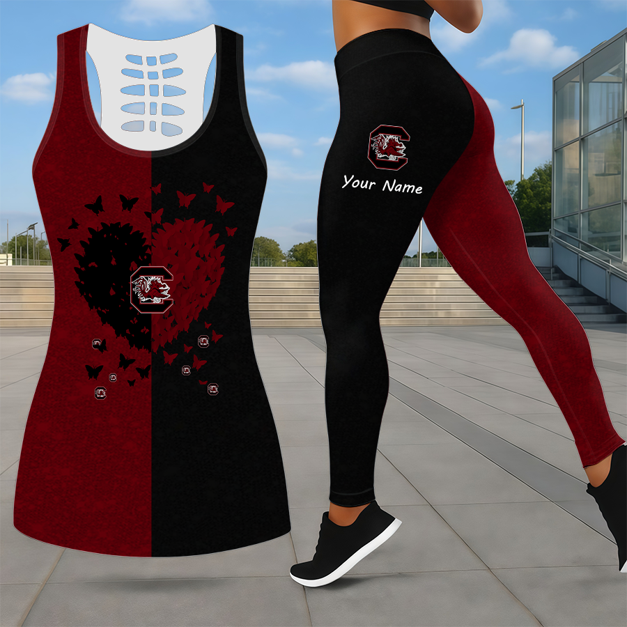 SPECIAL EDITION - NEW CUSTOMIZED NCAA CWS10 SCG SOUTH CAROLINA GAMECOCKS LEGGINGS & HOLLOW TANK TOP SET