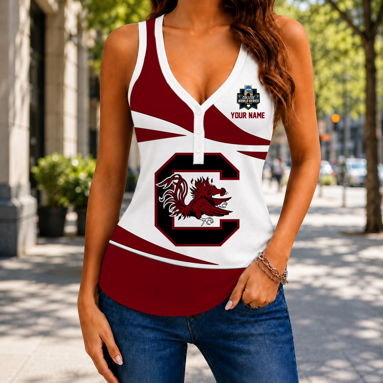 FINAL SALE - NEW CUSTOMIZED NCAA CWS10 SCG SOUTH CAROLINA GAMECOCKS WOMEN'S V-NECK TANK TOP