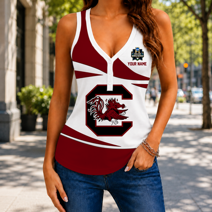 FINAL SALE - NEW CUSTOMIZED NCAA CWS10 SCG SOUTH CAROLINA GAMECOCKS WOMEN'S V-NECK TANK TOP