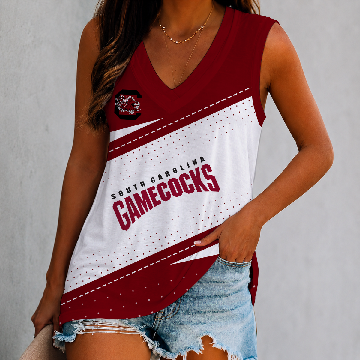 FINAL SALE - NEW CUSTOMIZED NCAA CWS10 SCG SOUTH CAROLINA GAMECOCKS WOMEN'S V-NECK TANK TOP