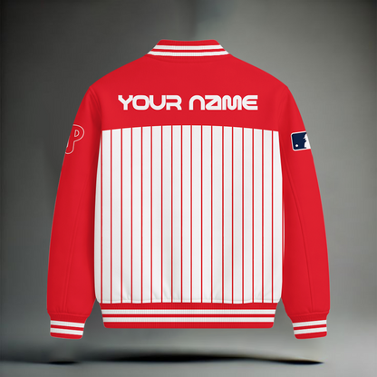 HOT DEAL - NEW CUSTOMIZED MLB11 PPS PHILADELPHIA PHILLIES SNOOPY STYLE SATIN VARSITY & BASEBALL JACKET