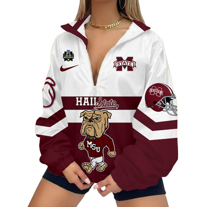 LIMITED EDITION - NEW CUSTOMIZED NCAA COLLEGE WORLD SERIES 11 MISSISSIPPI STATE BULLDOGS V-NECK ZIPPER SWEATSHIRT JACKET