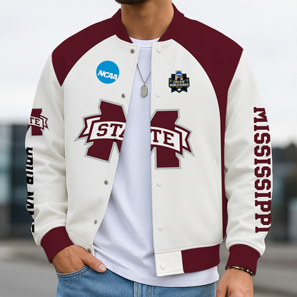 LIMITED EDITION - NEW CUSTOMIZED NCAA CWS11 MSB MISSISSIPPI STATE BULLDOGS BASEBALL JACKET, SATIN VARSITY JACKET