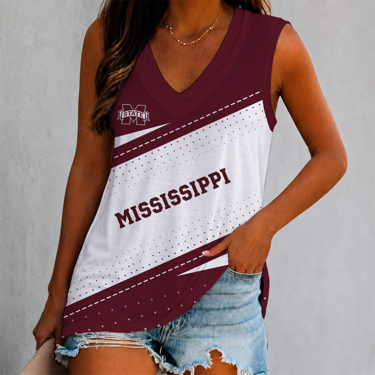 FINAL SALE - NEW CUSTOMIZED NCAA CWS11 MSB MISSISSIPPI STATE BULLDOGS WOMEN'S V-NECK TANK TOP