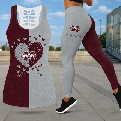 SPECIAL EDITION - NEW CUSTOMIZED NCAA CWS11 MSB MISSISSIPPI STATE BULLDOGS LEGGINGS & HOLLOW TANK TOP SET