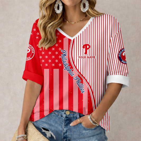 LIMITED EDITION - NEW CUSTOMIZED MLB11 PPS PHILADELPHIA PHILLIES  WOMEN'S HEART V-NECK LONG SLEEVE SHIRT