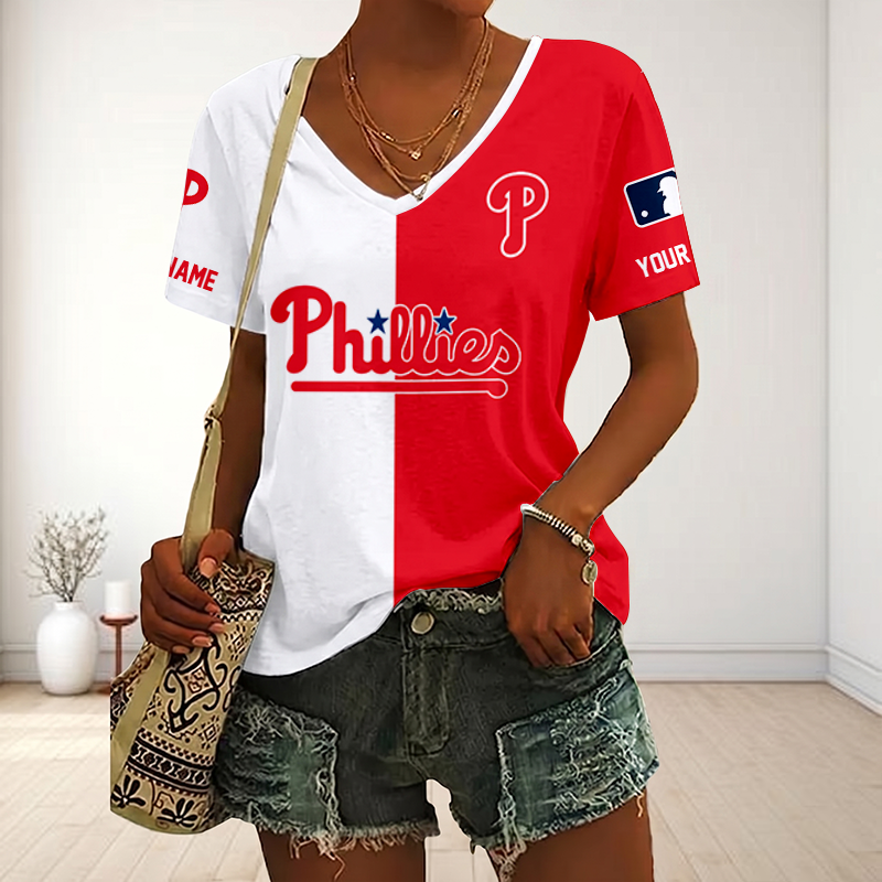 VIRAL EDITION - NEW CUSTOMIZED MLB11 PPS PHILADELPHIA PHILLIES V-NECK FEMALE SHIRT