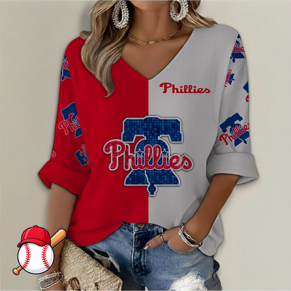 FINAL SALE - NEW CUSTOMIZED MLB11 PPS PHILADELPHIA PHILLIES  WOMEN'S  V-NECK LONG SLEEVE SHIRT