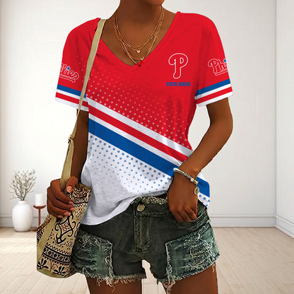 LIMITED EDITION - NEW CUSTOMIZED MLB11 PPS PHILADELPHIA PHILLIES V-NECK FEMALE SHIRT