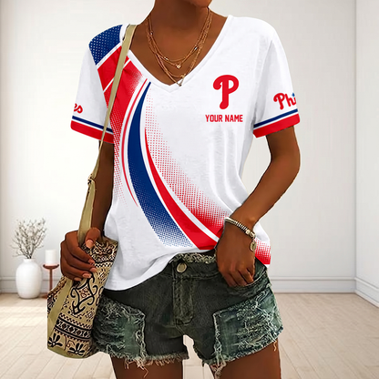 LIMITED EDITION - NEW CUSTOMIZED MLB11 PPS PHILADELPHIA PHILLIES V-NECK FEMALE SHIRT