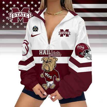 LIMITED EDITION - NEW CUSTOMIZED NCAA COLLEGE WORLD SERIES 11 MISSISSIPPI STATE BULLDOGS V-NECK ZIPPER SWEATSHIRT JACKET