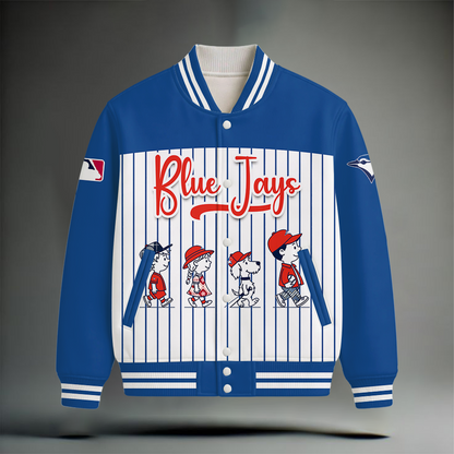 HOT DEAL - NEW CUSTOMIZED MLB12 TBJ TORONTO BLUE JAYS SNOOPY STYLE SATIN VARSITY & BASEBALL JACKET