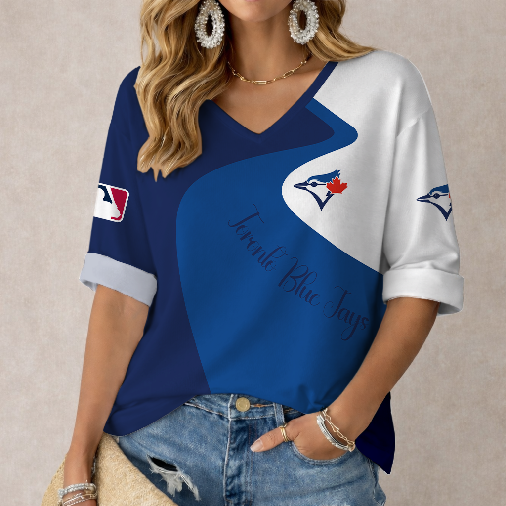 FINAL SALE - NEW CUSTOMIZED MLB12 TBJ TORONTO BLUE JAYS WOMEN'S  V-NECK LONG SLEEVE SHIRT