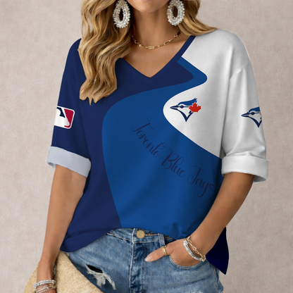 FINAL SALE - NEW CUSTOMIZED MLB12 TBJ TORONTO BLUE JAYS WOMEN'S  V-NECK LONG SLEEVE SHIRT