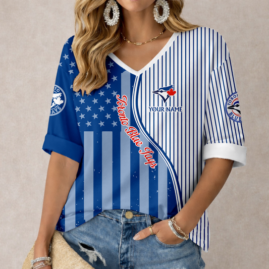 LIMITED EDITION - NEW CUSTOMIZED MLB12 TBJ TORONTO BLUE JAYS WOMEN'S HEART V-NECK LONG SLEEVE SHIRT