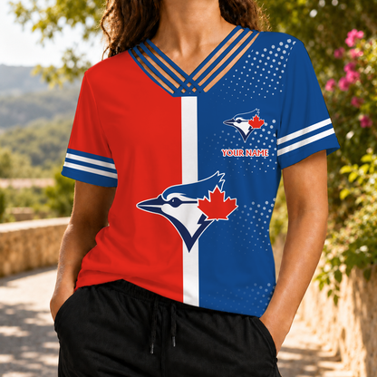 SPECIAL EDITION - NEW CUSTOMIZED MLB12 TBJ TORONTO BLUE JAYS V-NECK SHIRT