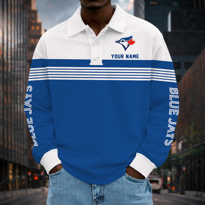 VIRAL EDITION - NEW CUSTOMIZED MLB12 TBJ TORONTO BLUE JAYS MEN'S LONG SLEEVE POLO
