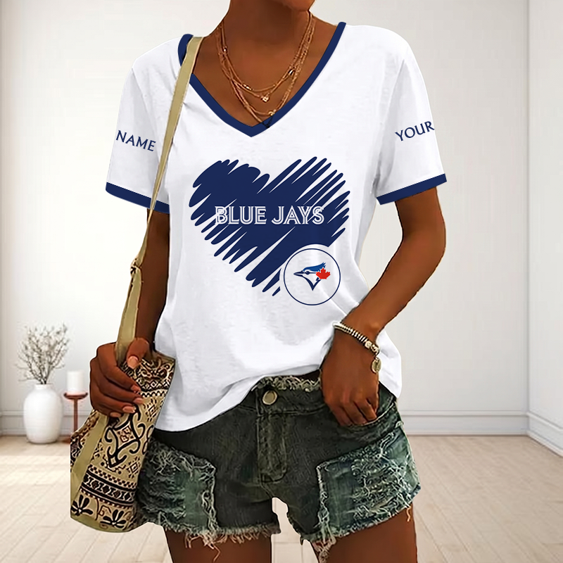 FLASH SALE - NEW CUSTOMIZED MLB12 TBJ TORONTO BLUE JAYS V-NECK FEMALE SHIRT