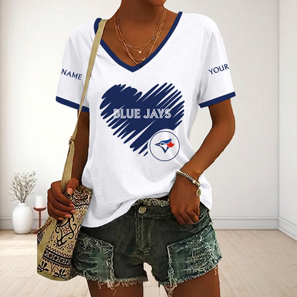 FLASH SALE - NEW CUSTOMIZED MLB12 TBJ TORONTO BLUE JAYS V-NECK FEMALE SHIRT