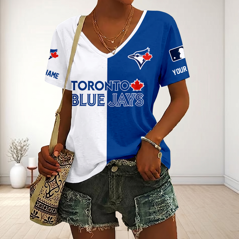 VIRAL EDITION - NEW CUSTOMIZED MLB12 TBJ TORONTO BLUE JAYS V-NECK FEMALE SHIRT