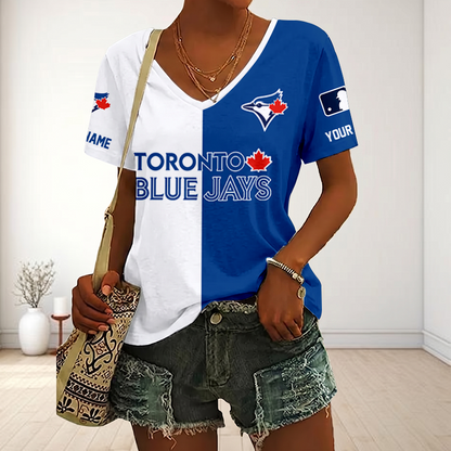 VIRAL EDITION - NEW CUSTOMIZED MLB12 TBJ TORONTO BLUE JAYS V-NECK FEMALE SHIRT