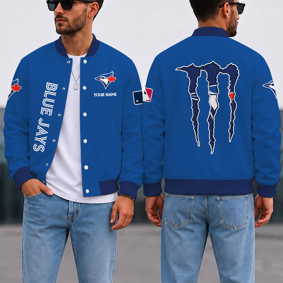 LIMITED EDITION - NEW CUSTOMIZED MLB12 TBJ TORONTO BLUE JAYS SATIN VARSITY & BASEBALL JACKET