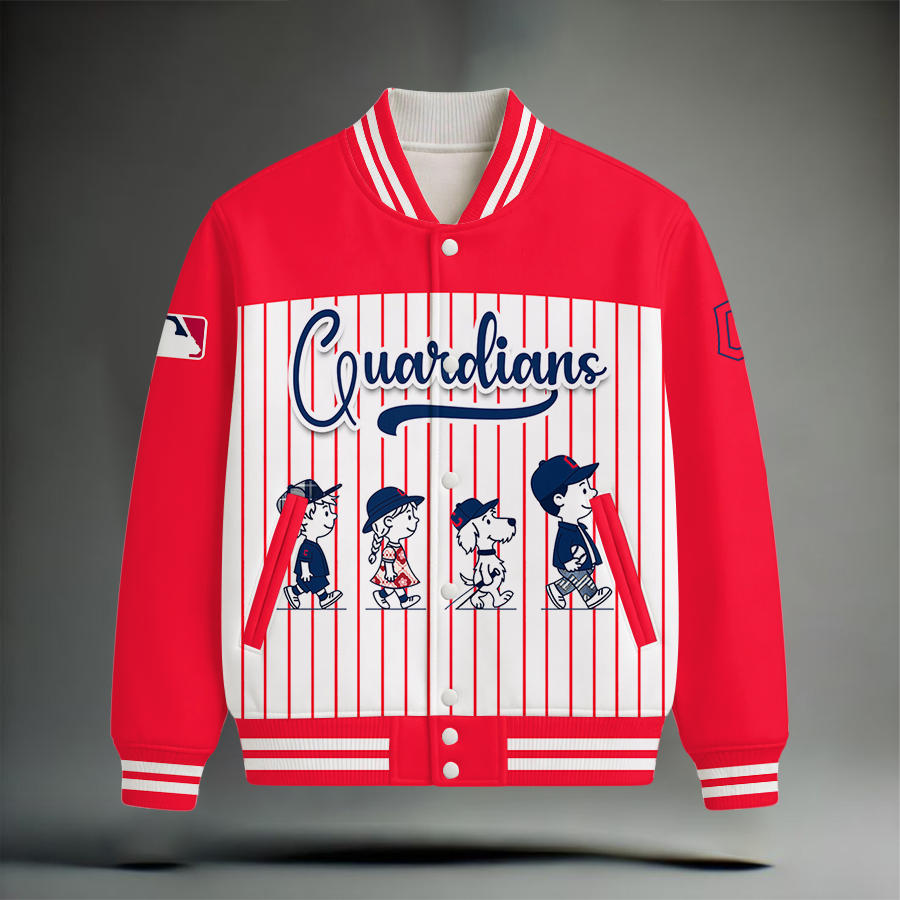 HOT DEAL - NEW CUSTOMIZED MLB13 CGS CLEVELAND GUARDIANS SNOOPY STYLE SATIN VARSITY & BASEBALL JACKET