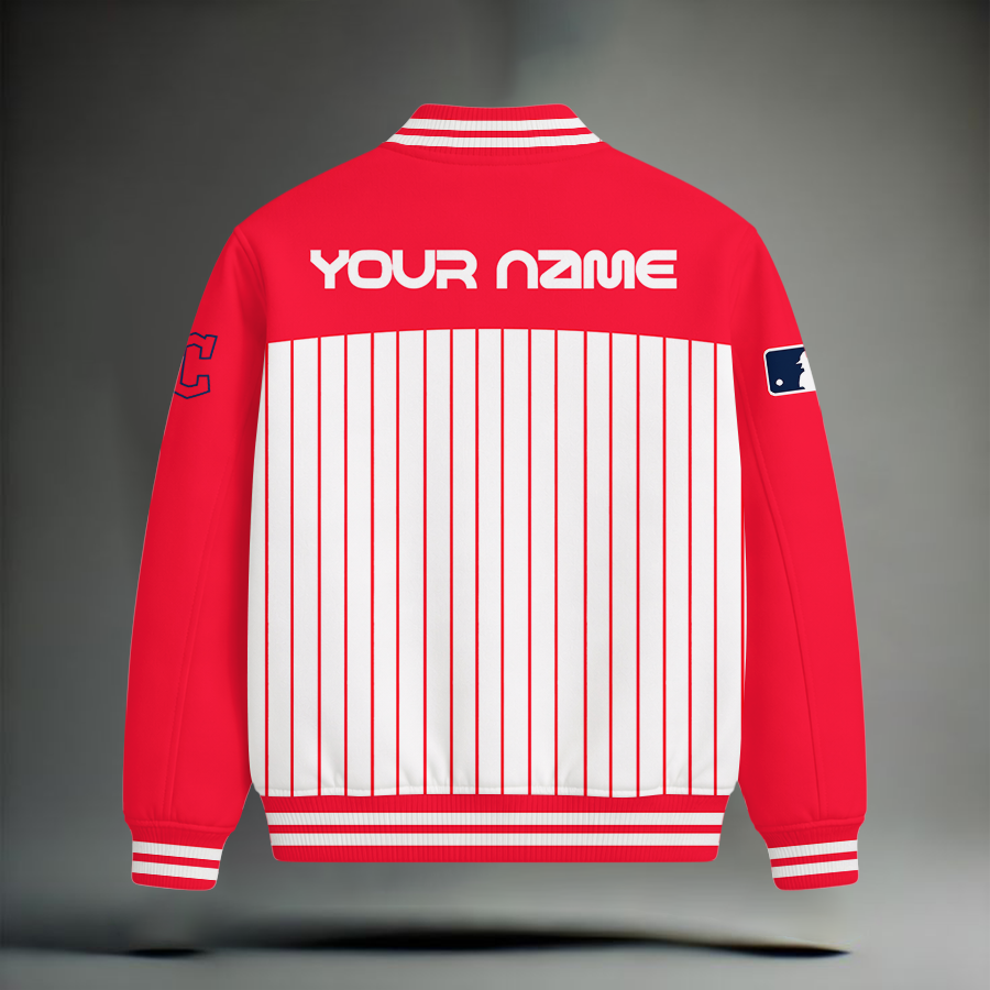 HOT DEAL - NEW CUSTOMIZED MLB13 CGS CLEVELAND GUARDIANS SNOOPY STYLE SATIN VARSITY & BASEBALL JACKET