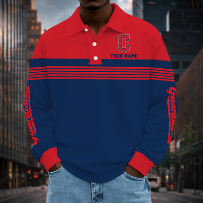 VIRAL EDITION - NEW CUSTOMIZED MLB13 CGS CLEVELAND GUARDIANS MEN'S LONG SLEEVE POLO