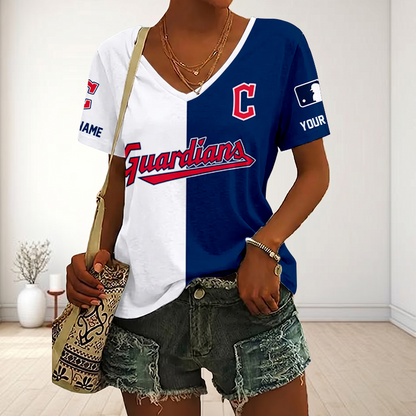 VIRAL EDITION - NEW CUSTOMIZED MLB13 CGS CLEVELAND GUARDIANS V-NECK FEMALE SHIRT