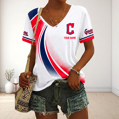 LIMITED EDITION - NEW CUSTOMIZED MLB13 CGS CLEVELAND GUARDIANS V-NECK FEMALE SHIRT