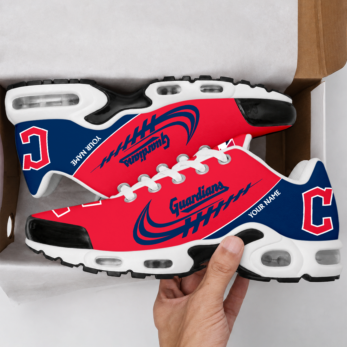LIMITED EDITION - NEW CUSTOMIZED MLB13 CGS CLEVELAND GUARDIANS AIR MAX PLUS SNEAKERS