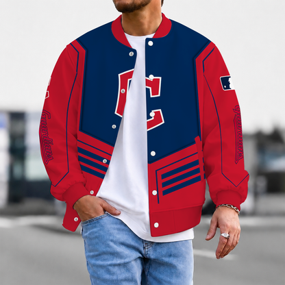 FLASH SALE - NEW CUSTOMIZED MLB13 CGS CLEVELAND GUARDIANS SATIN VARSITY & BASEBALL JACKET