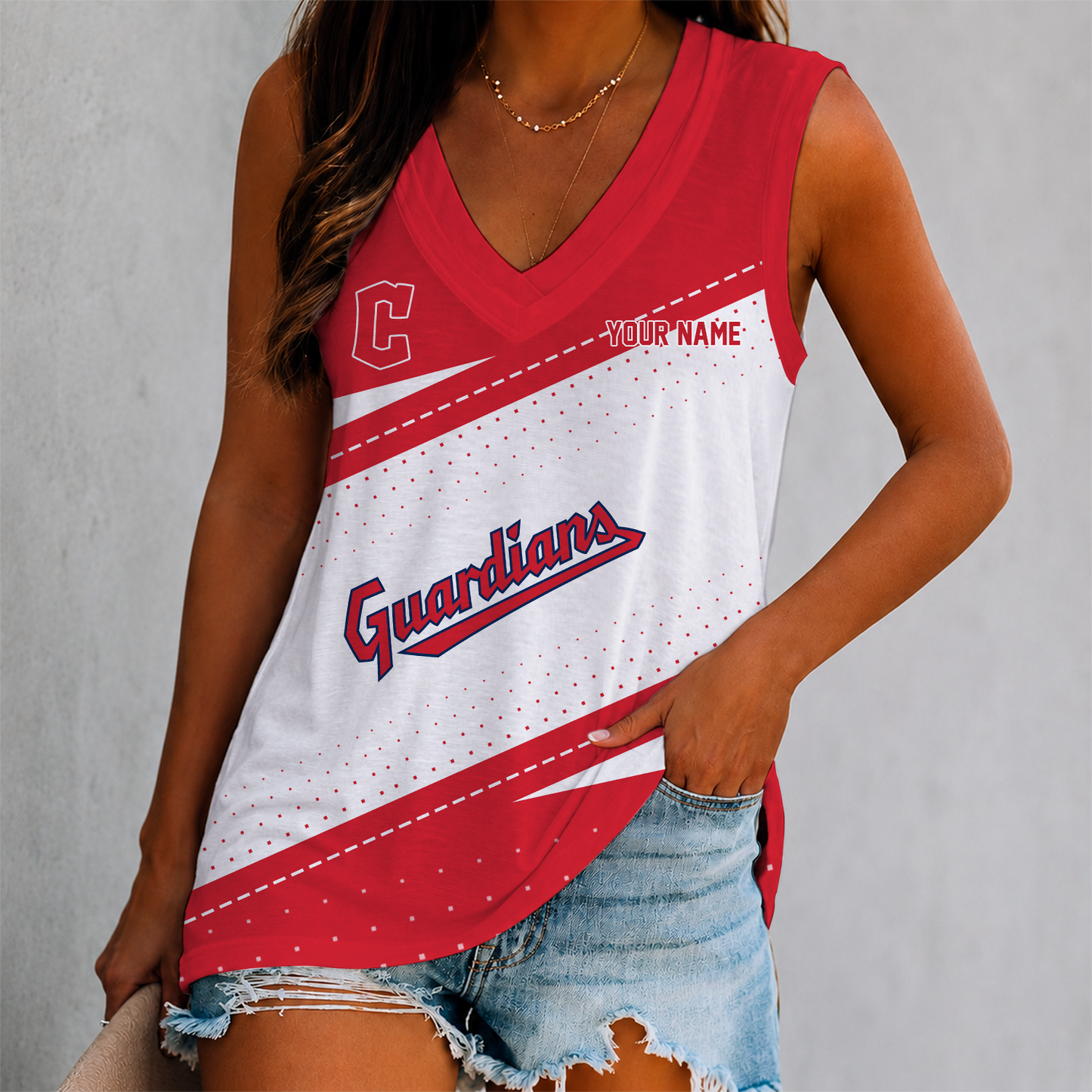 LIMITED EDITION - NEW CUSTOMIZED MLB13 CGS CLEVELAND GUARDIANS WOMEN'S V-NECK TANK TOP