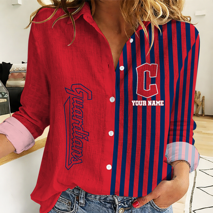 SPECIAL EDITION - NEW CUSTOMIZED MLB13 CGS CLEVELAND GUARDIANS WOMEN CASUAL SHIRT