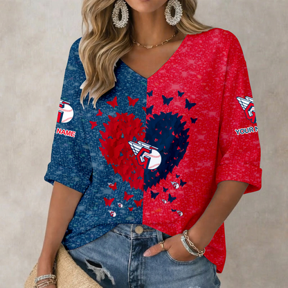 LIMITED EDITION - NEW CUSTOMIZED MLB13 CGS CLEVELAND GUARDIANS WOMEN'S HEART V-NECK LONG SLEEVE SHIRT
