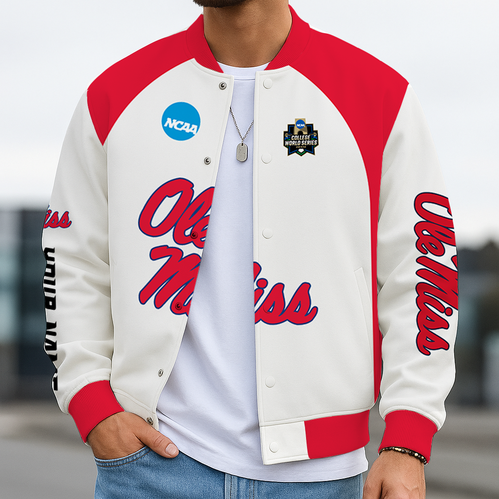 LIMITED EDITION - NEW CUSTOMIZED NCAA CWS13 OMR OLE MISS REBELS BASEBALL JACKET, SATIN VARSITY JACKET
