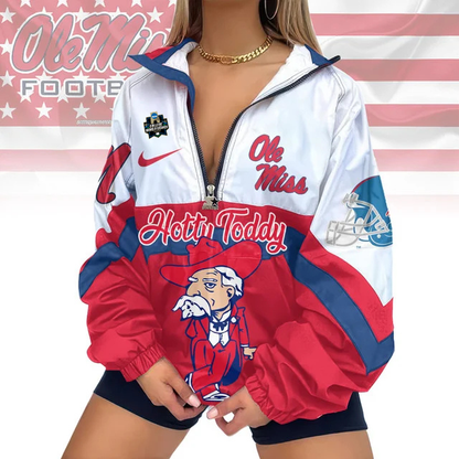 LIMITED EDITION - NEW CUSTOMIZED NCAA COLLEGE WORLD SERIES 13 OLE MISS REBELS V-NECK ZIPPER SWEATSHIRT JACKET
