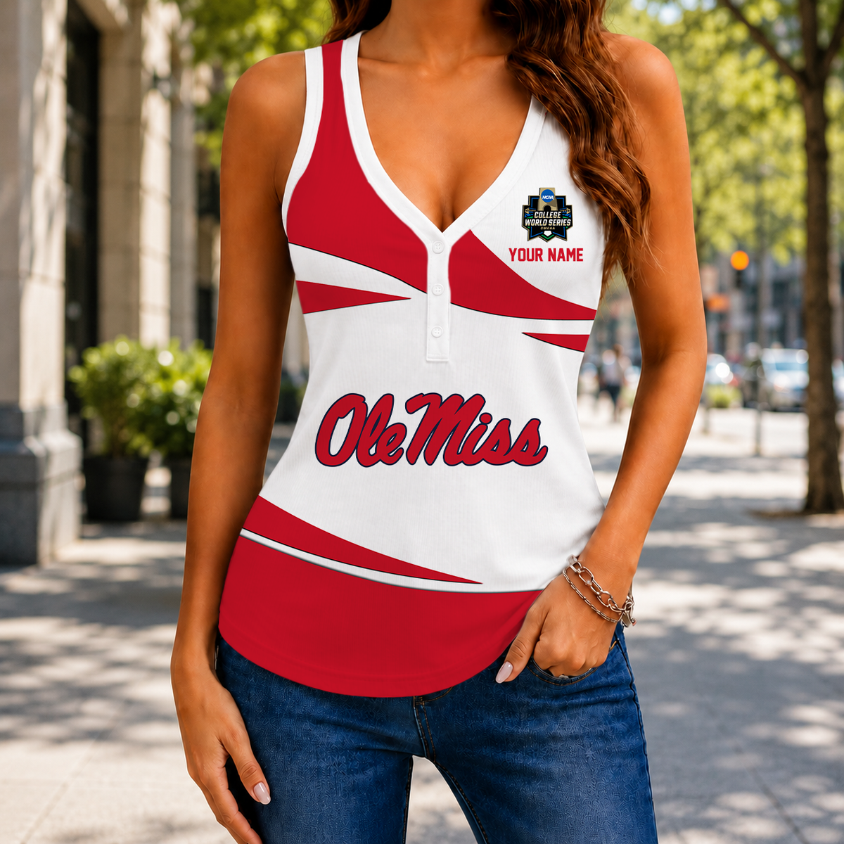FINAL SALE - NEW CUSTOMIZED NCAA CWS13 OMR OLE MISS REBELS WOMEN'S V-NECK TANK TOP