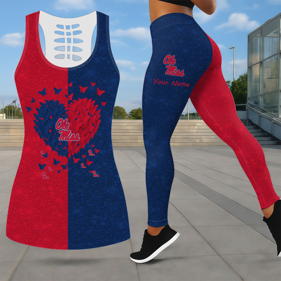 SPECIAL EDITION - NEW CUSTOMIZED NCAA CWS13 OMR OLE MISS REBELS LEGGINGS & HOLLOW TANK TOP SET