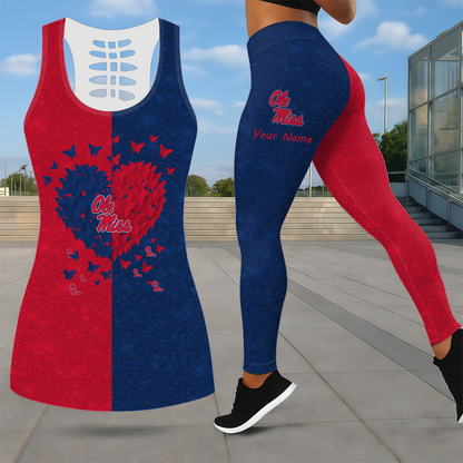 SPECIAL EDITION - NEW CUSTOMIZED NCAA CWS13 OMR OLE MISS REBELS LEGGINGS & HOLLOW TANK TOP SET