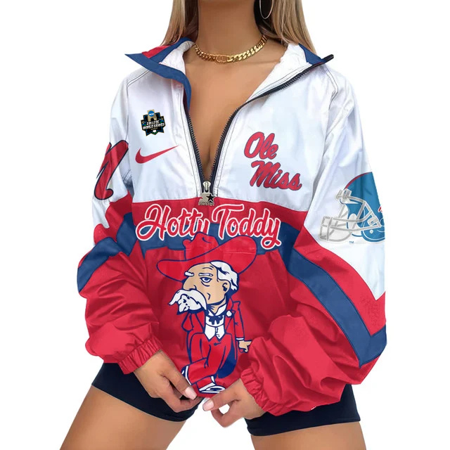 LIMITED EDITION - NEW CUSTOMIZED NCAA COLLEGE WORLD SERIES 13 OLE MISS REBELS V-NECK ZIPPER SWEATSHIRT JACKET