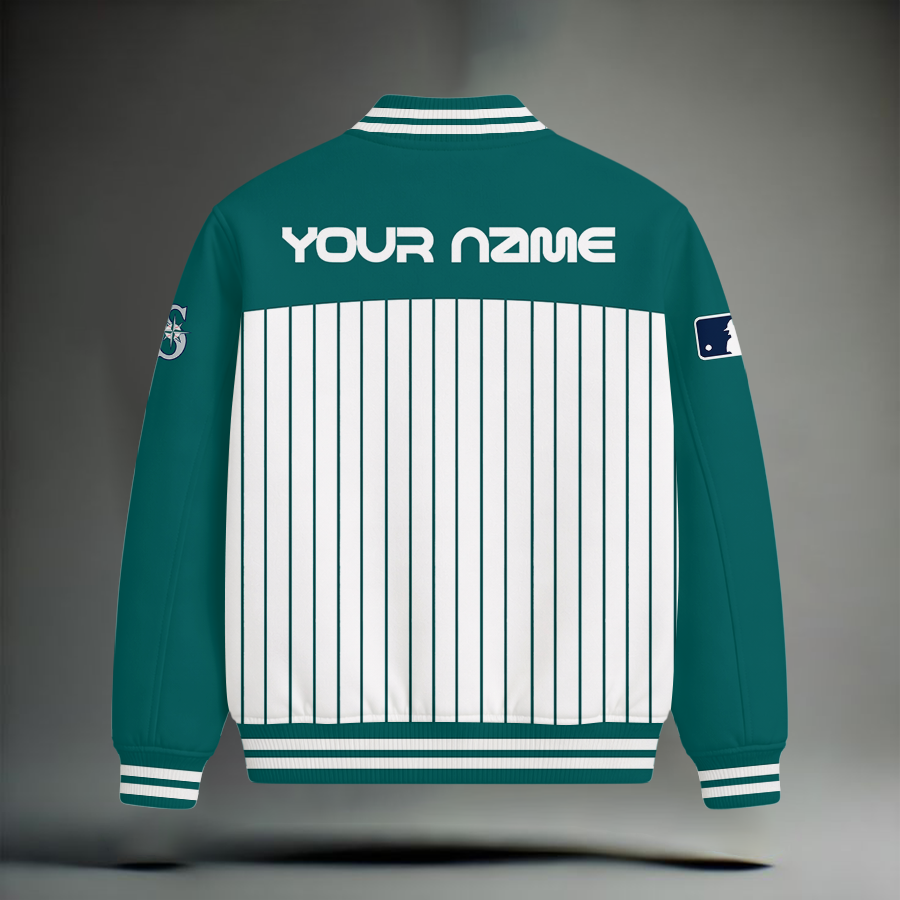 HOT DEAL - NEW CUSTOMIZED MLB14 SMS SEATTLE MARINERS SNOOPY STYLE SATIN VARSITY & BASEBALL JACKET
